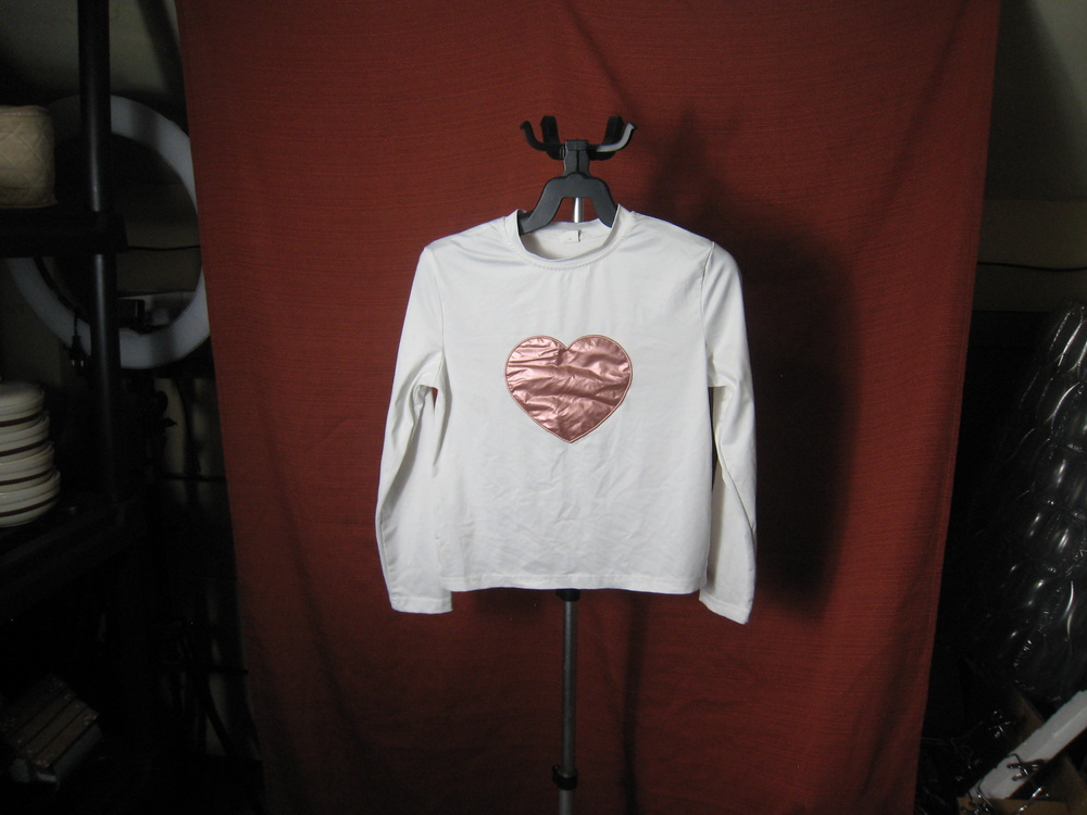 Shein White Long Sleeve Heart Graphic Top Size 11Y Y2K